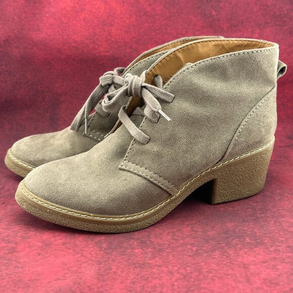 MERONA WOMEN'S FAUX SUEDE LACE-UP ANKLE BOOTIES IN TAUPE/TAN COLOR SIZE 8 - Picture 4 of 9